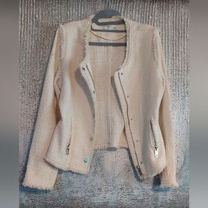 One/Third Cream Frayed Blazer Sz-M